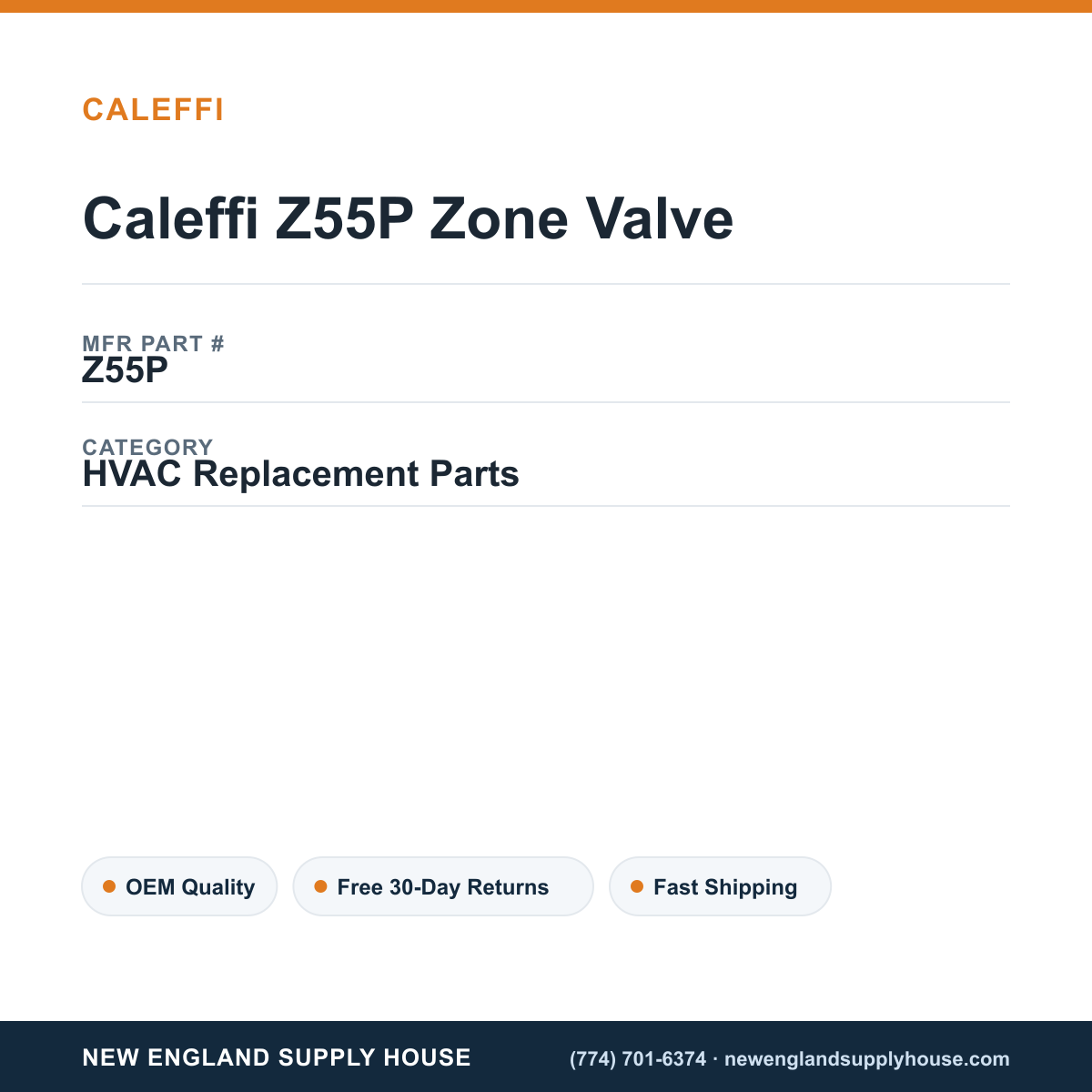 Caleffi Z55P Zone Valve — New England Supply House spec card [NESH-SPEC-CARD-V2]