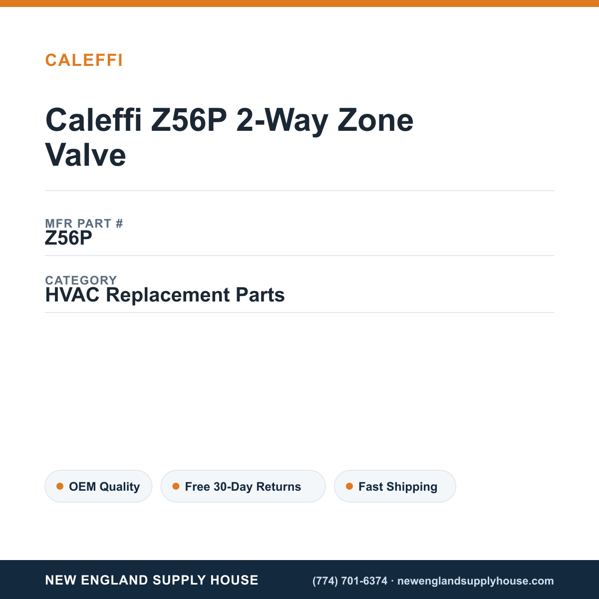 Caleffi Z56P 2-Way Zone Valve — New England Supply House spec card [NESH-SPEC-CARD-V2]