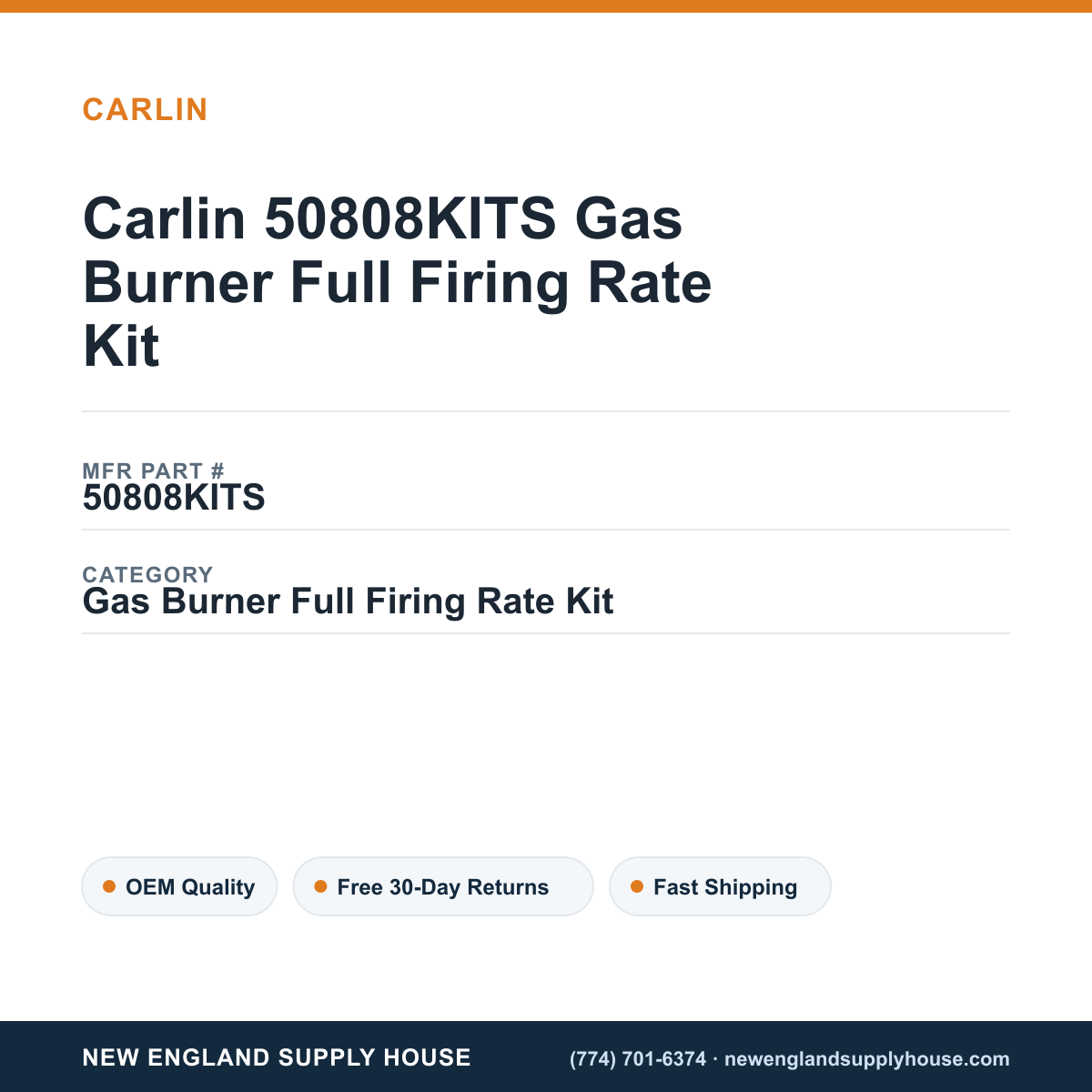 Carlin 50808KITS Gas Burner Full Firing Rate Kit — New England Supply House spec card [NESH-SPEC-CARD-V2]