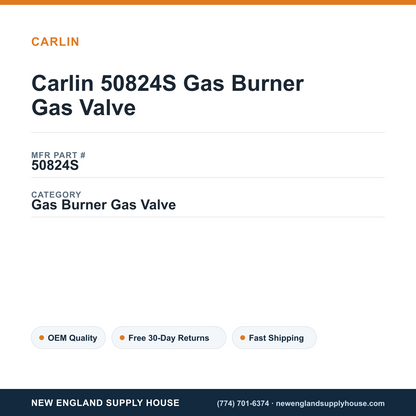 Carlin 50824S Gas Burner Gas Valve — New England Supply House spec card [NESH-SPEC-CARD-V2]