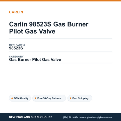 Carlin 98523S Gas Burner Pilot Gas Valve — New England Supply House spec card [NESH-SPEC-CARD-V2]