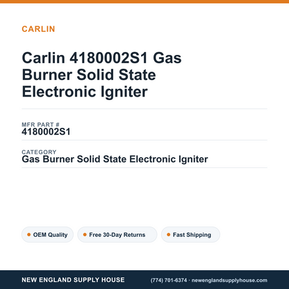 Carlin 4180002S1 Gas Burner Solid State Electronic Igniter — New England Supply House spec card [NESH-SPEC-CARD-V2]