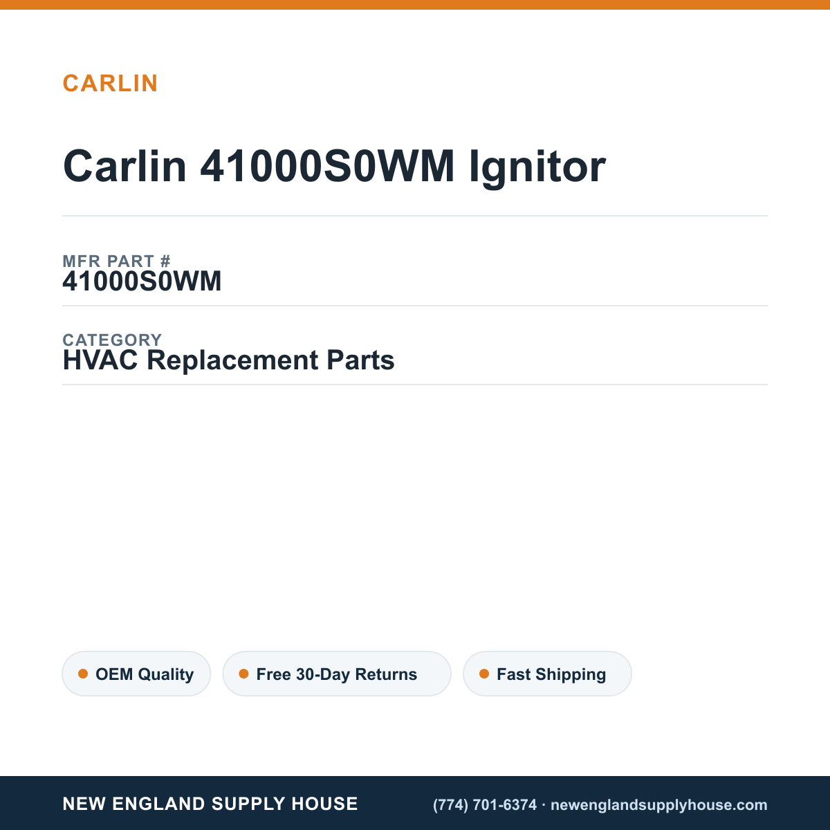Carlin 41000S0WM Ignitor — New England Supply House spec card [NESH-SPEC-CARD-V2]