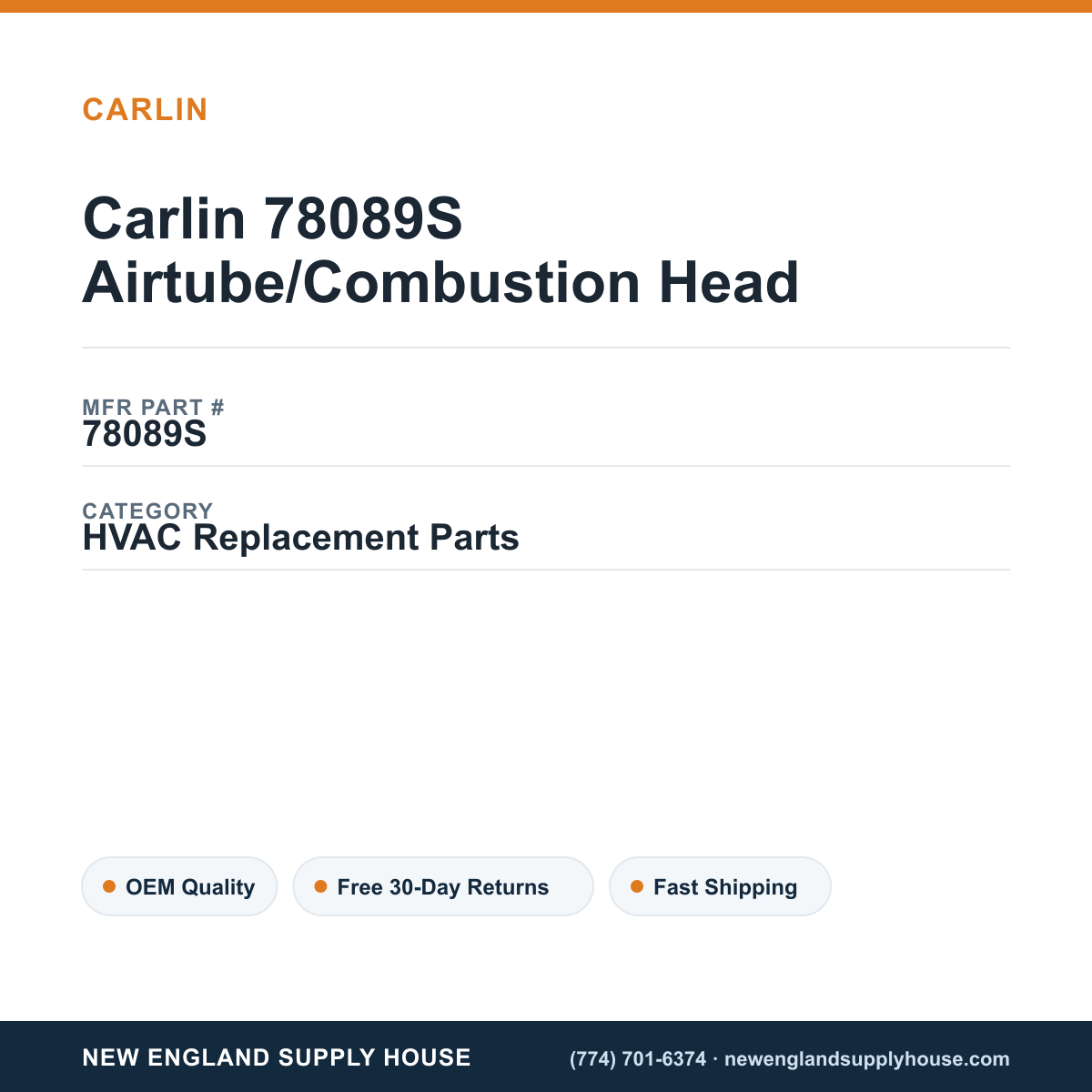 Carlin 78089S Airtube/Combustion Head — New England Supply House spec card [NESH-SPEC-CARD-V2]