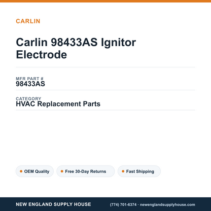 Carlin 98433AS Ignitor Electrode — New England Supply House spec card [NESH-SPEC-CARD-V2]