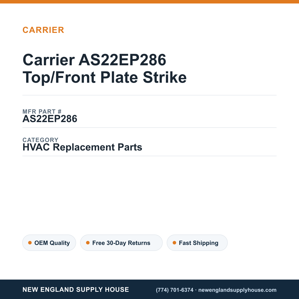 Carrier AS22EP286 Top/Front Plate Strike — New England Supply House spec card [NESH-SPEC-CARD-V2]