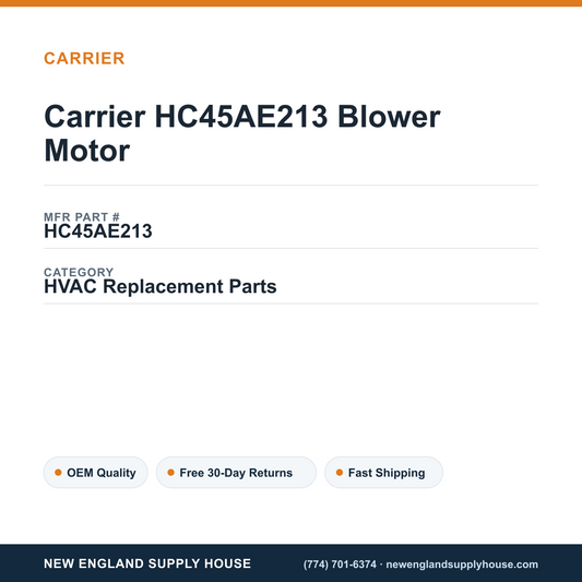 Carrier HC45AE213 Blower Motor — New England Supply House spec card [NESH-SPEC-CARD-V2]
