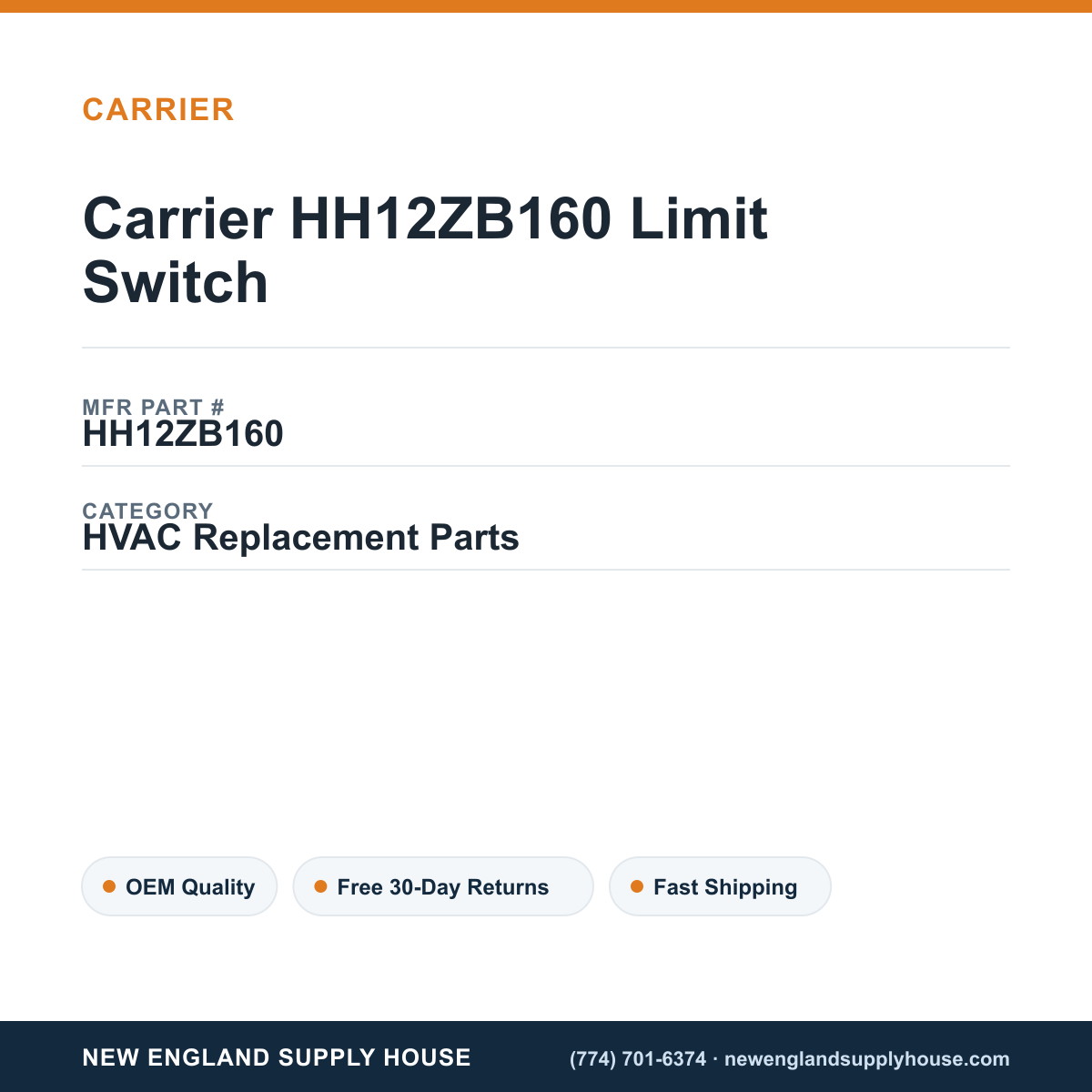 Carrier HH12ZB160 Limit Switch — New England Supply House spec card [NESH-SPEC-CARD-V2]