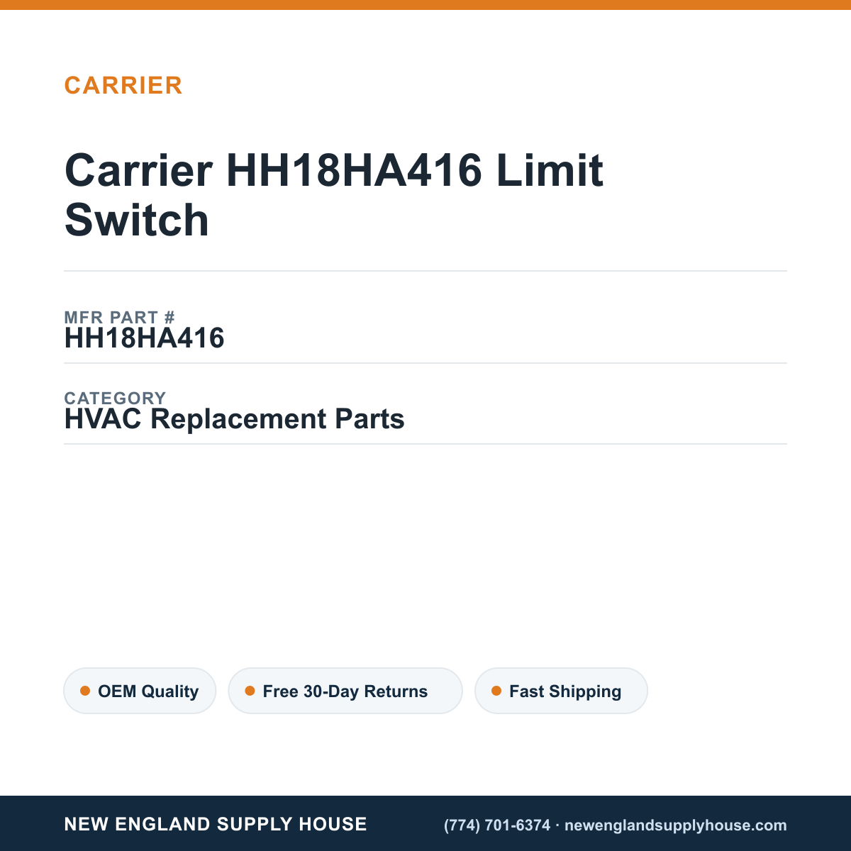 Carrier HH18HA416 Limit Switch — New England Supply House spec card [NESH-SPEC-CARD-V2]
