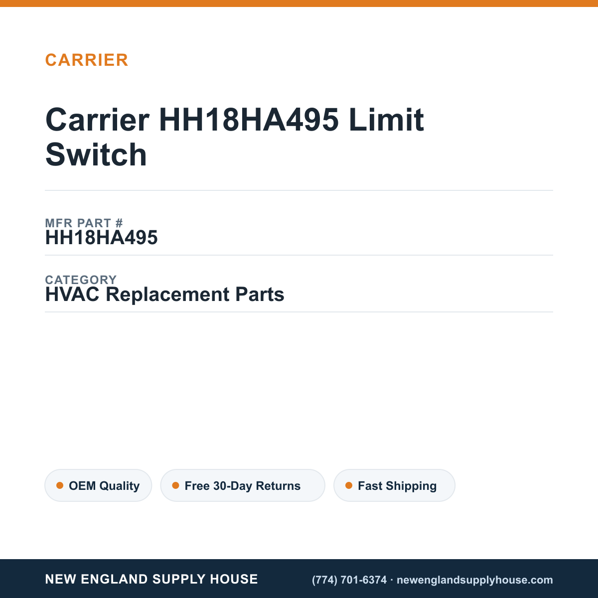 Carrier HH18HA495 Limit Switch — New England Supply House spec card [NESH-SPEC-CARD-V2]