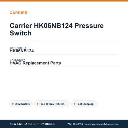 Carrier HK06NB124 Pressure Switch — New England Supply House spec card [NESH-SPEC-CARD-V2]
