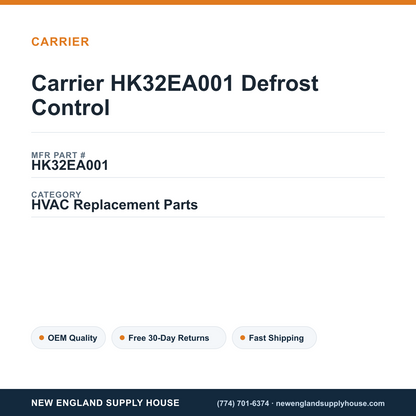 Carrier HK32EA001 Defrost Control — New England Supply House spec card [NESH-SPEC-CARD-V2]