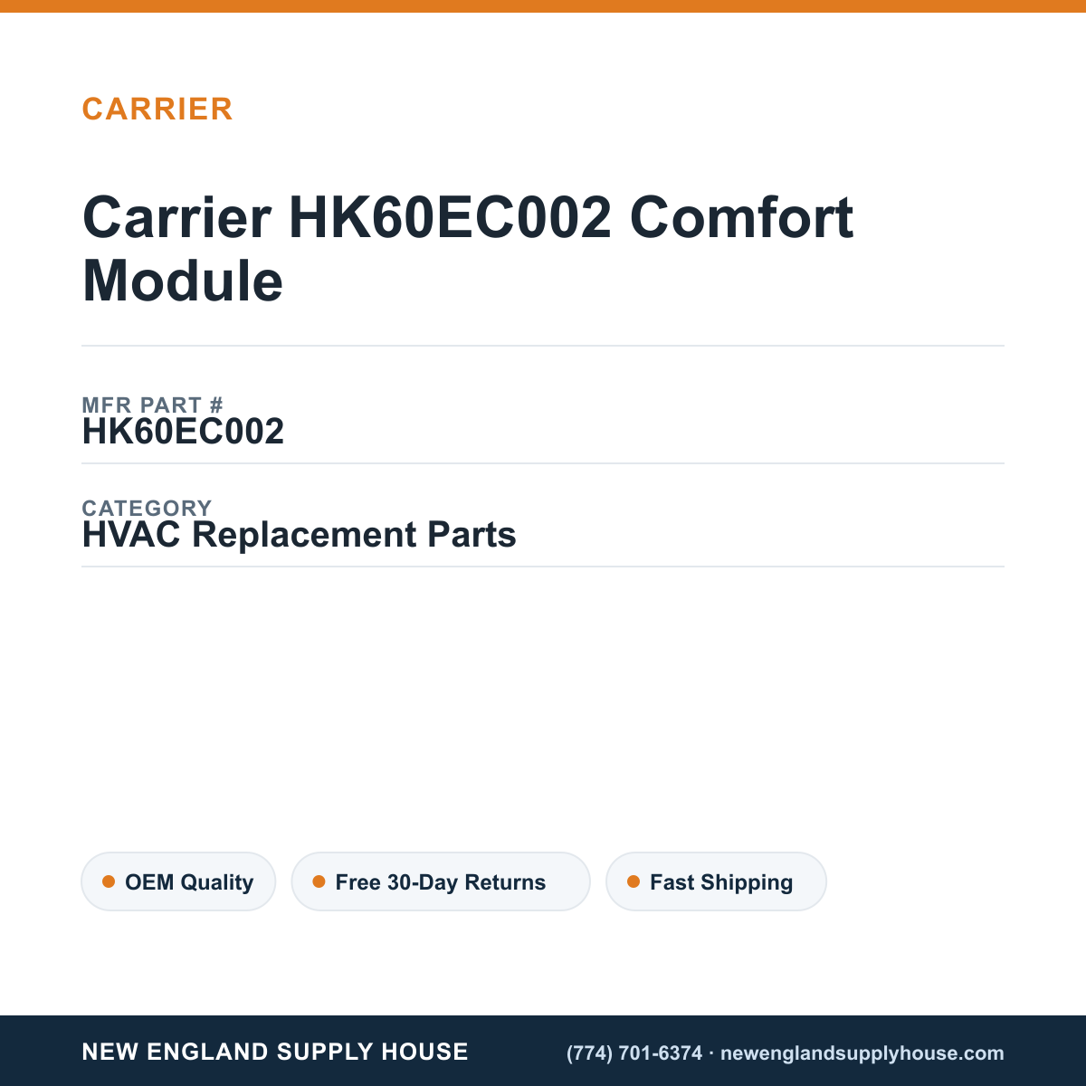 Carrier HK60EC002 Comfort Module — New England Supply House spec card [NESH-SPEC-CARD-V2]