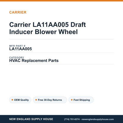 Carrier LA11AA005 Draft Inducer Blower Wheel — New England Supply House spec card [NESH-SPEC-CARD-V2]