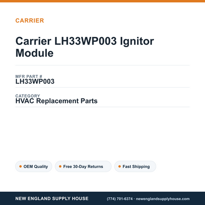 Carrier LH33WP003 Ignitor Module — New England Supply House spec card [NESH-SPEC-CARD-V2]