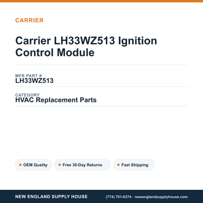 Carrier LH33WZ513 Ignition Control Module — New England Supply House spec card [NESH-SPEC-CARD-V2]