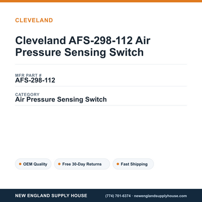 Cleveland AFS-298-112 Air Pressure Sensing Switch — New England Supply House spec card [NESH-SPEC-CARD-V2]