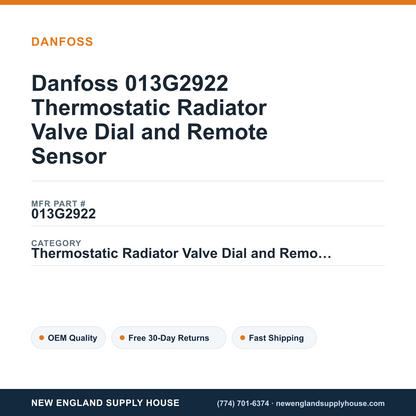 Danfoss 013G2922 Thermostatic Radiator Valve Dial and Remote Sensor — New England Supply House spec card [NESH-SPEC-CARD-V2]