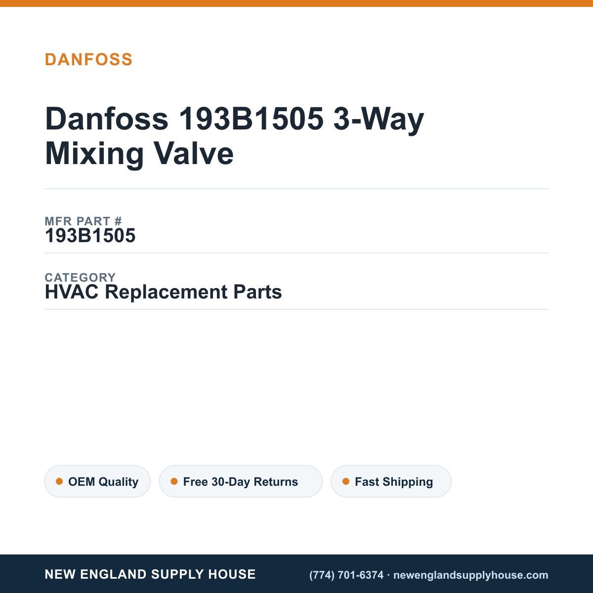 Danfoss 193B1505 3-Way Mixing Valve — New England Supply House spec card [NESH-SPEC-CARD-V2]