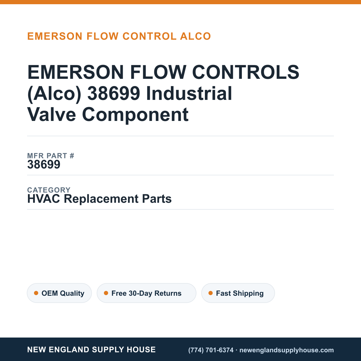 EMERSON FLOW CONTROLS (Alco) 38699 Industrial Valve Component — New England Supply House spec card [NESH-SPEC-CARD-V2]