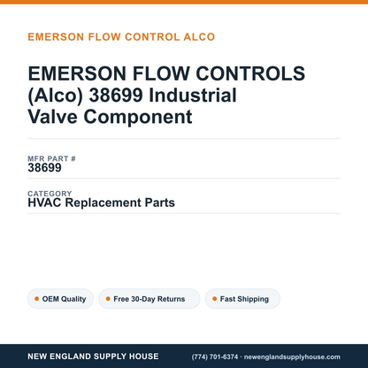 EMERSON FLOW CONTROLS (Alco) 38699 Industrial Valve Component — New England Supply House spec card [NESH-SPEC-CARD-V2]