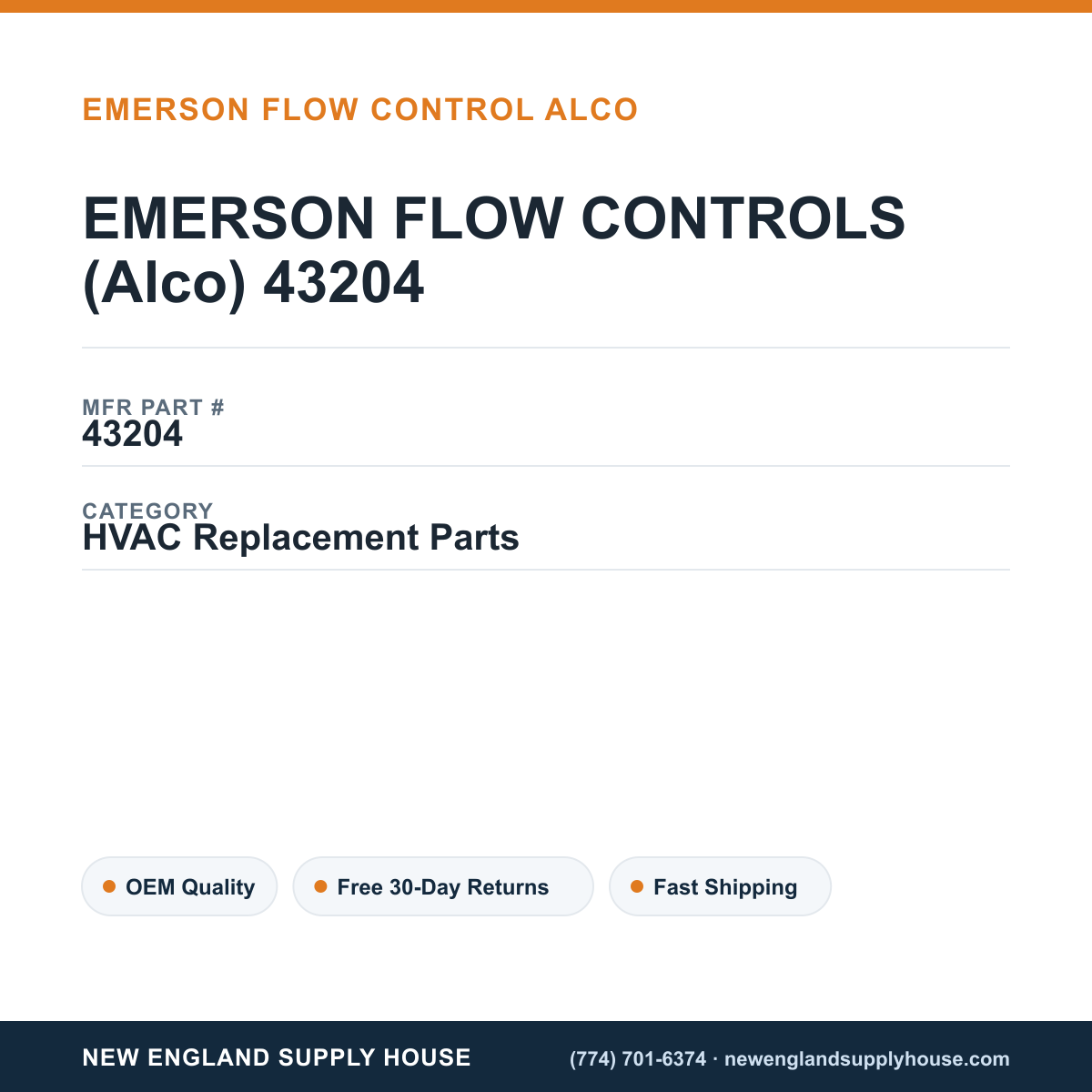 EMERSON FLOW CONTROLS (Alco) 43204 — New England Supply House spec card [NESH-SPEC-CARD-V2]