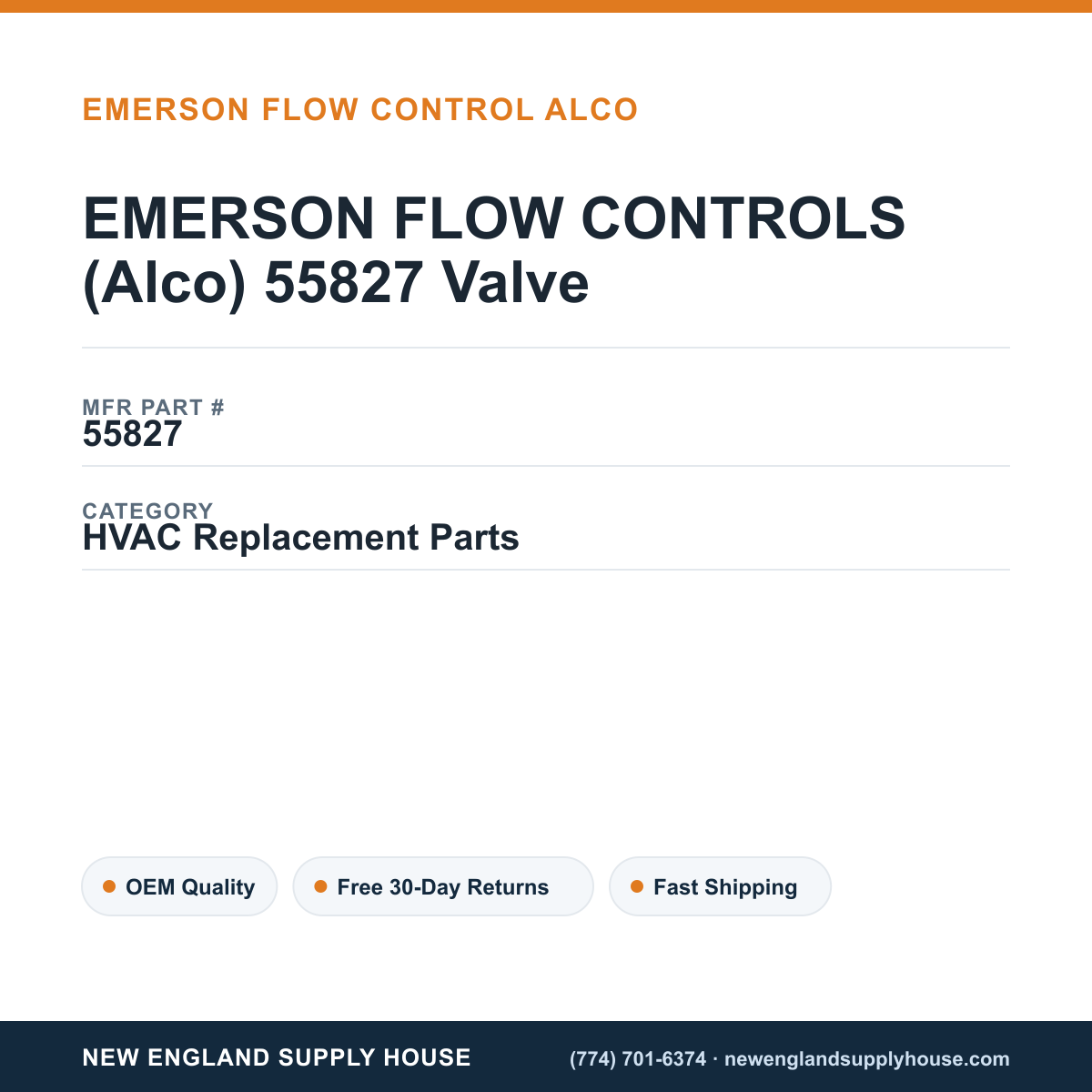 EMERSON FLOW CONTROLS (Alco) 55827 Valve — New England Supply House spec card [NESH-SPEC-CARD-V2]