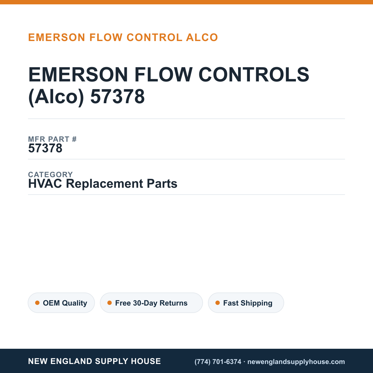EMERSON FLOW CONTROLS (Alco) 57378 — New England Supply House spec card [NESH-SPEC-CARD-V2]