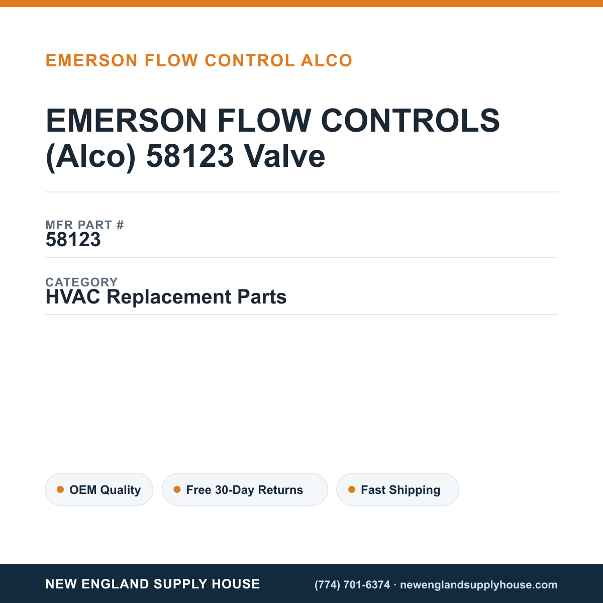 EMERSON FLOW CONTROLS (Alco) 58123 Valve — New England Supply House spec card [NESH-SPEC-CARD-V2]