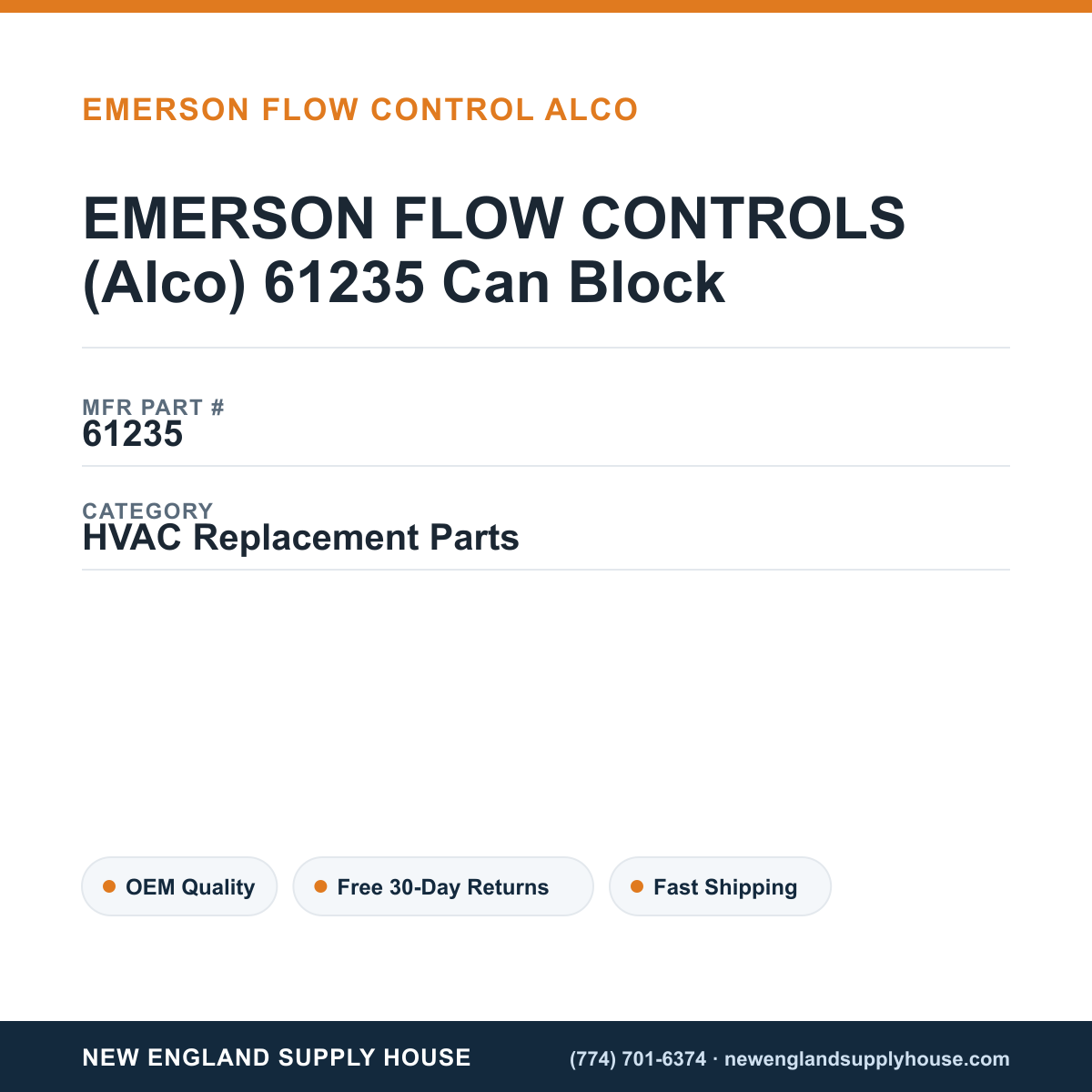 EMERSON FLOW CONTROLS (Alco) 61235 Can Block — New England Supply House spec card [NESH-SPEC-CARD-V2]