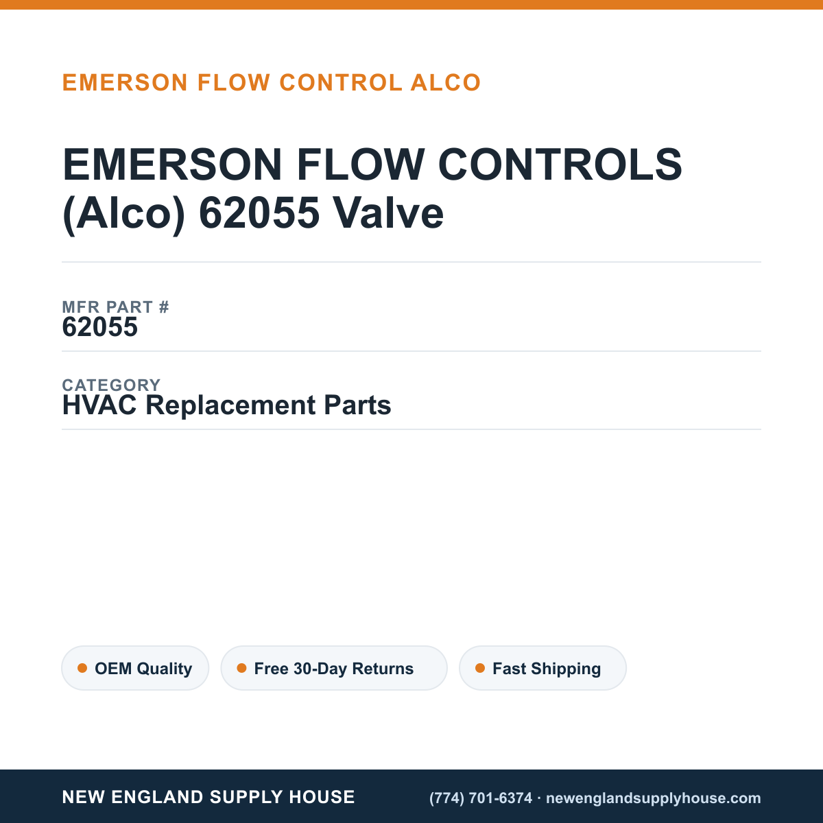 EMERSON FLOW CONTROLS (Alco) 62055 Valve — New England Supply House spec card [NESH-SPEC-CARD-V2]