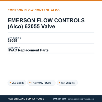 EMERSON FLOW CONTROLS (Alco) 62055 Valve — New England Supply House spec card [NESH-SPEC-CARD-V2]