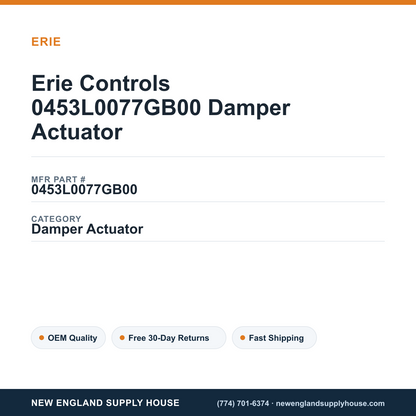 Erie Controls 0453L0077GB00 Damper Actuator — New England Supply House spec card [NESH-SPEC-CARD-V2]
