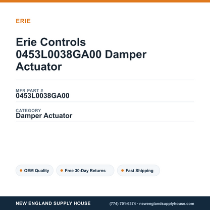 Erie Controls 0453L0038GA00 Damper Actuator — New England Supply House spec card [NESH-SPEC-CARD-V2]