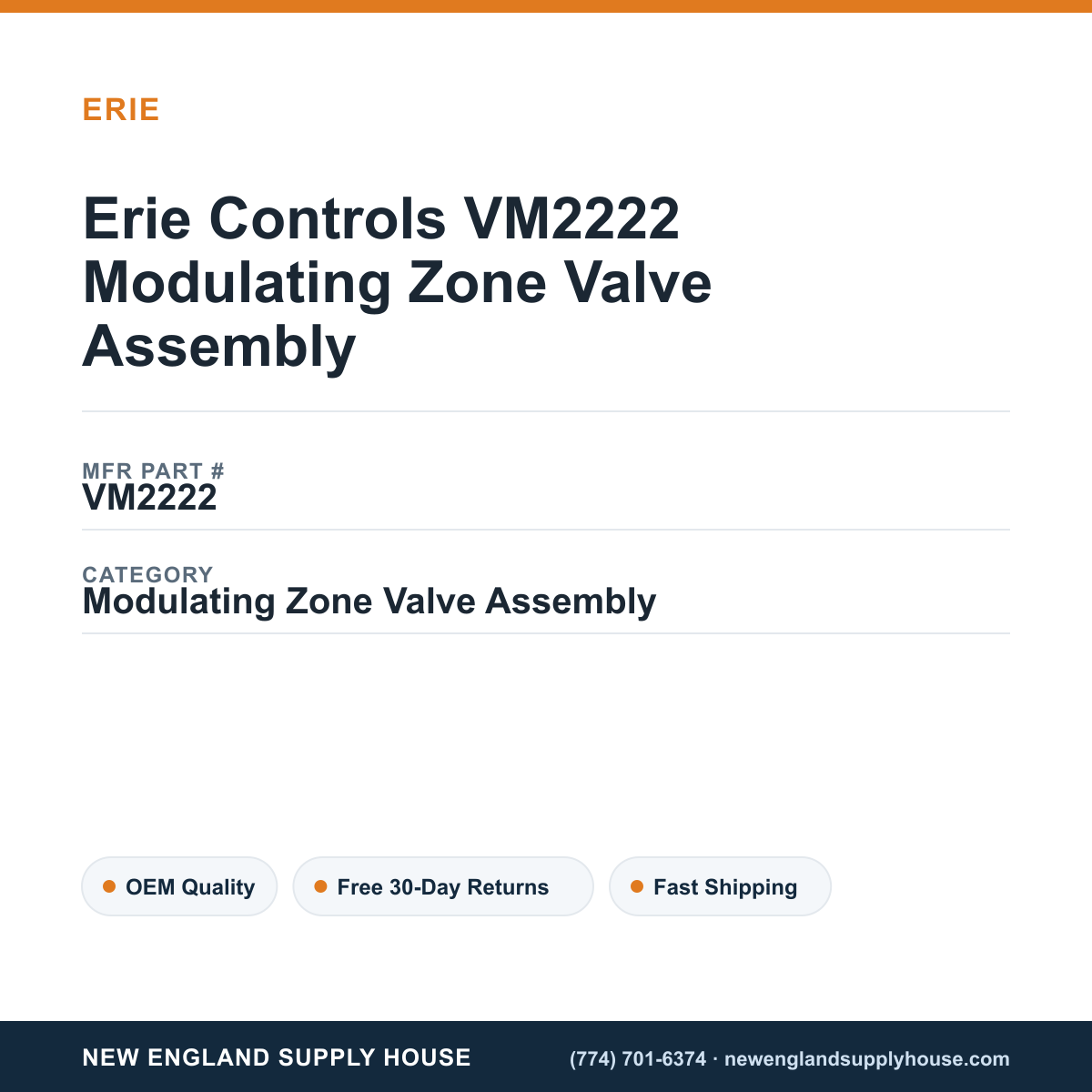 Erie Controls VM2222 Modulating Zone Valve Assembly — New England Supply House spec card [NESH-SPEC-CARD-V2]
