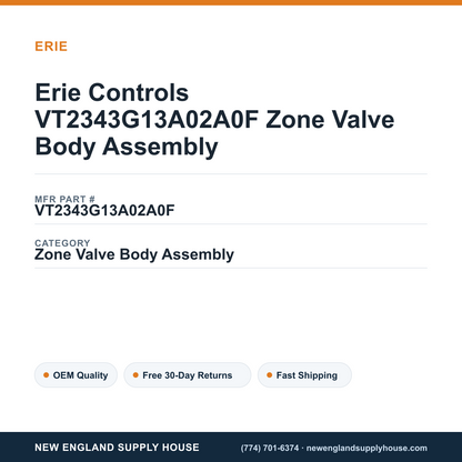 Erie Controls VT2343G13A02A0F Zone Valve Body Assembly — New England Supply House spec card [NESH-SPEC-CARD-V2]