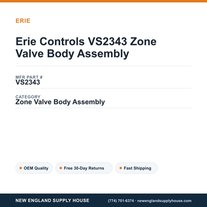 Erie Controls VS2343 Zone Valve Body Assembly — New England Supply House spec card [NESH-SPEC-CARD-V2]