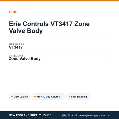 Erie Controls VT3417 Zone Valve Body — New England Supply House spec card [NESH-SPEC-CARD-V2]