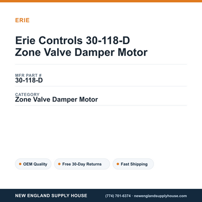 Erie Controls 30-118-D Zone Valve Damper Motor — New England Supply House spec card [NESH-SPEC-CARD-V2]