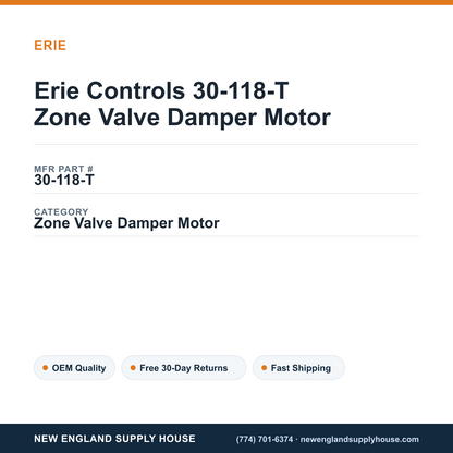 Erie Controls 30-118-T Zone Valve Damper Motor — New England Supply House spec card [NESH-SPEC-CARD-V2]