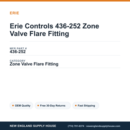 Erie Controls 436-252 Zone Valve Flare Fitting — New England Supply House spec card [NESH-SPEC-CARD-V2]