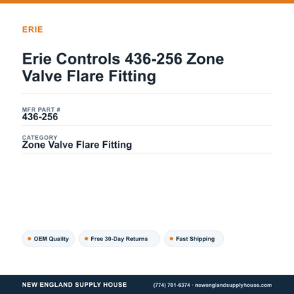 Erie Controls 436-256 Zone Valve Flare Fitting — New England Supply House spec card [NESH-SPEC-CARD-V2]