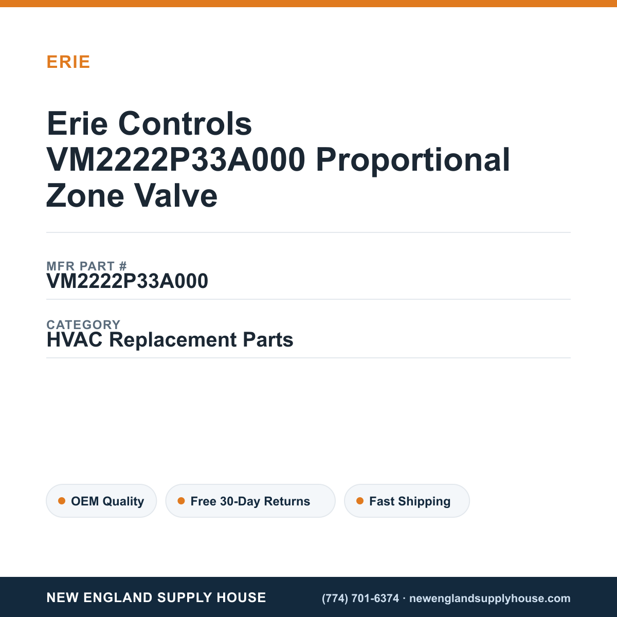 Erie Controls VM2222P33A000 Proportional Zone Valve — New England Supply House spec card [NESH-SPEC-CARD-V2]