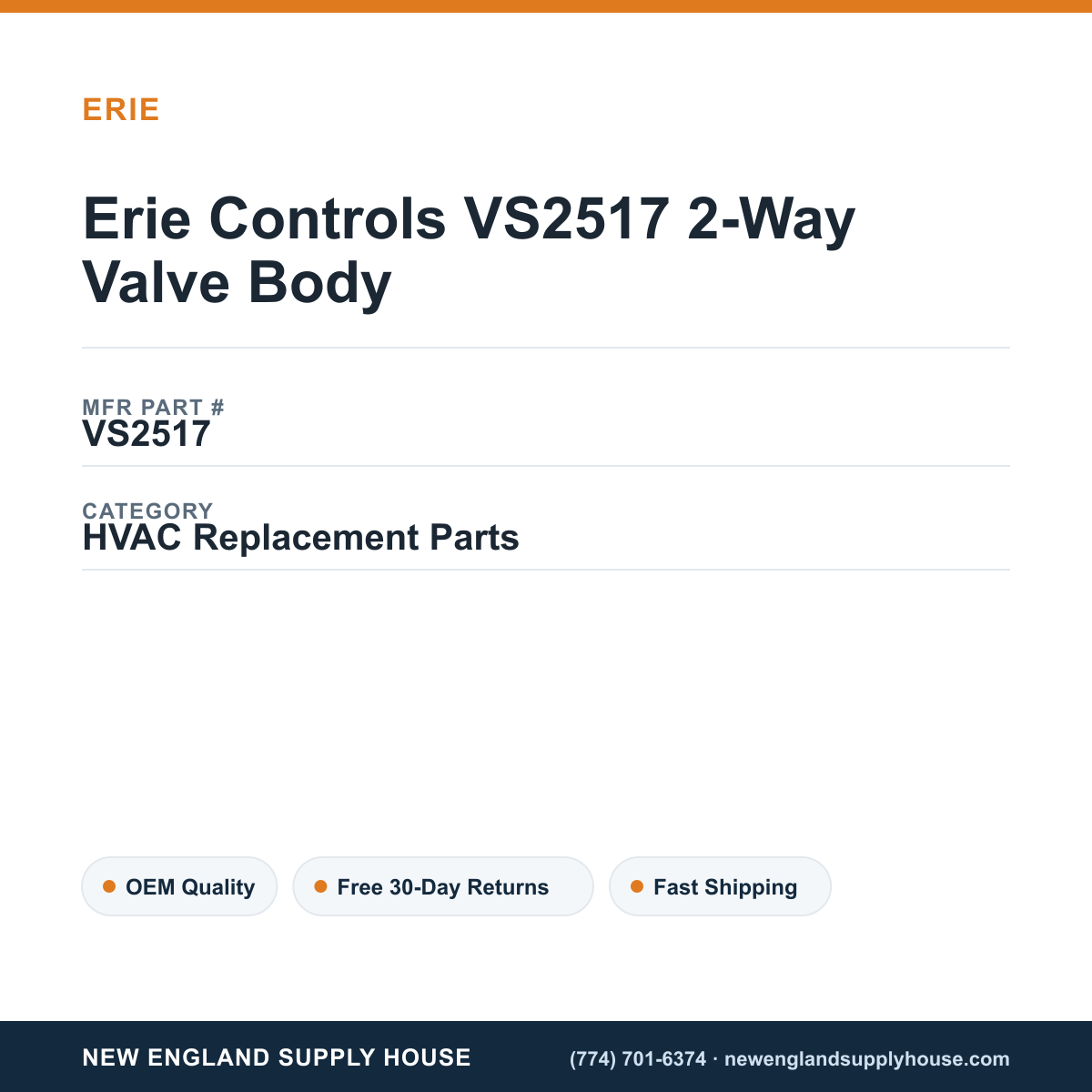Erie Controls VS2517 2-Way Valve Body — New England Supply House spec card [NESH-SPEC-CARD-V2]