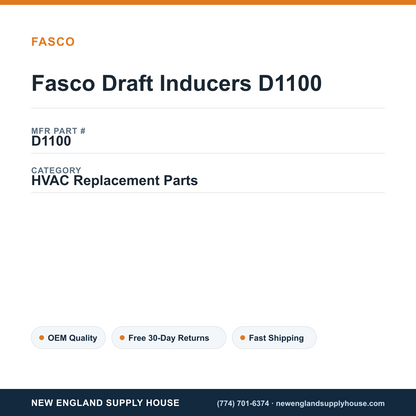 Fasco Draft Inducers D1100 — New England Supply House spec card [NESH-SPEC-CARD-V2]