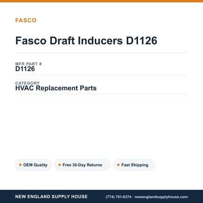 Fasco Draft Inducers D1126 — New England Supply House spec card [NESH-SPEC-CARD-V2]