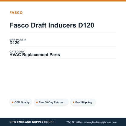 Fasco Draft Inducers D120 — New England Supply House spec card [NESH-SPEC-CARD-V2]