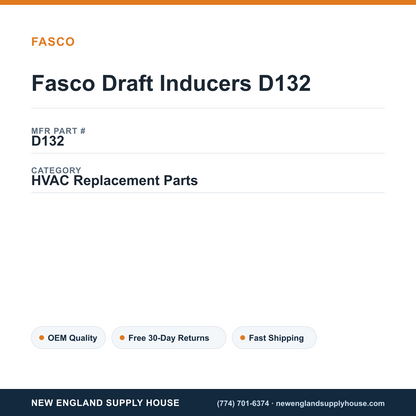 Fasco Draft Inducers D132 — New England Supply House spec card [NESH-SPEC-CARD-V2]