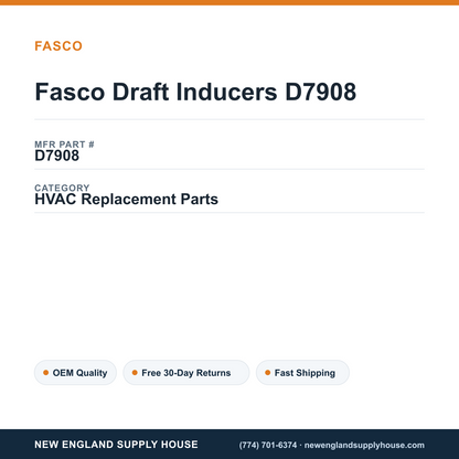 Fasco Draft Inducers D7908 — New England Supply House spec card [NESH-SPEC-CARD-V2]