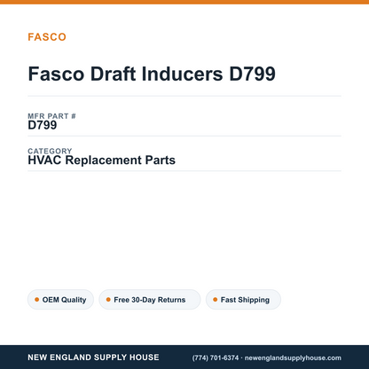 Fasco Draft Inducers D799 — New England Supply House spec card [NESH-SPEC-CARD-V2]